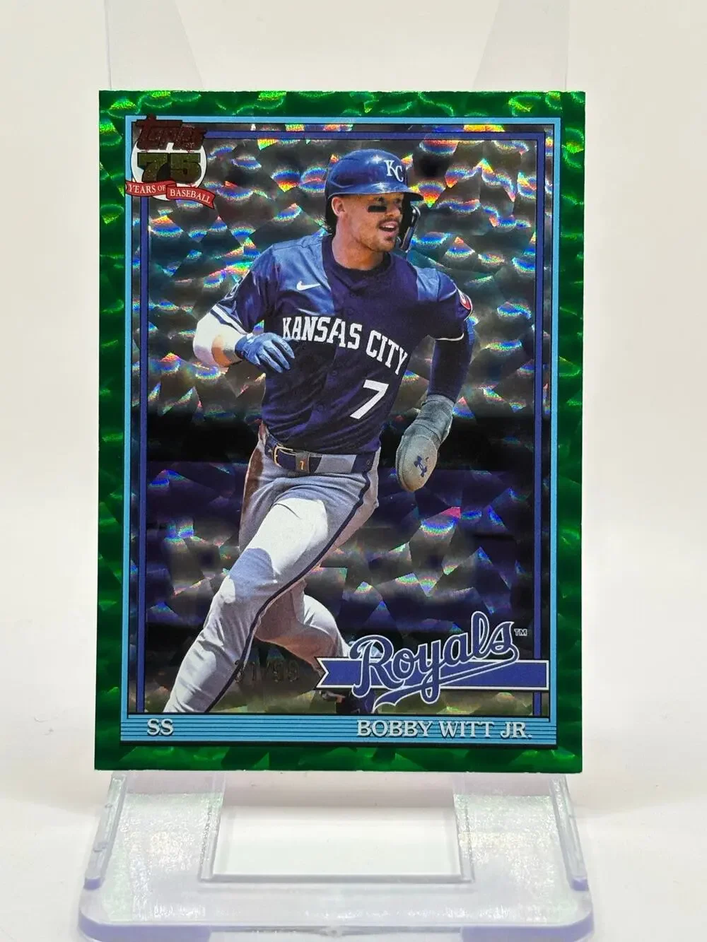 2026 Topps Series 1 Bobby Witt Jr. Green Crackle Foil Refractor 31/99 SP Royals